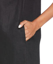 Linen Off-the-Shoulder Knee-Length Dress (Black) 