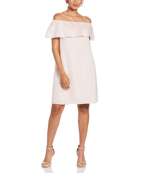 Linen Off-the-Shoulder Knee-Length Dress (Pink Dogwood) 