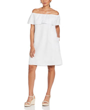 Linen Off-the-Shoulder Knee-Length Dress (White) 