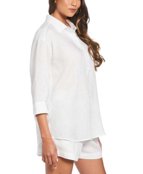Linen Popover Shirt (White) 