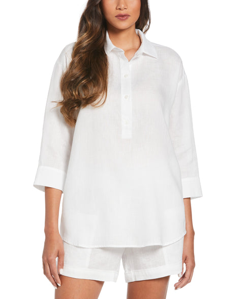 Linen Popover Shirt (White) 