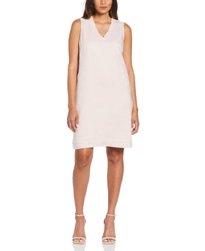 Linen Ruffle Neckline Dress (Pink Dogwood) 