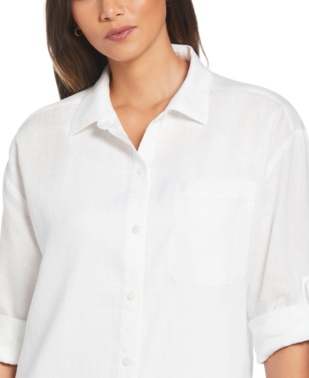 Linen Shirt Dress (White) 
