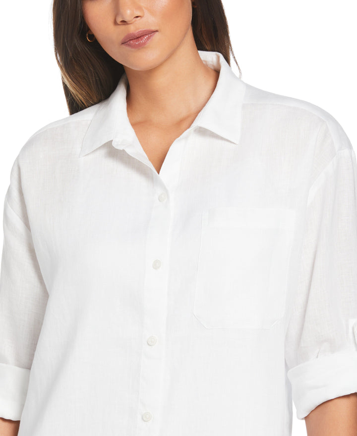 Linen Shirt Dress (White) 