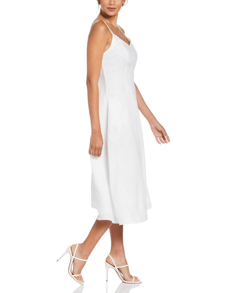 Linen Thin Strap Midi Dress (White) 