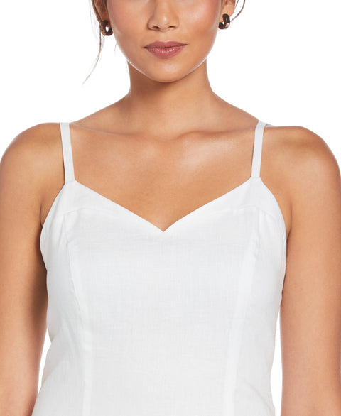 Linen Thin Strap Midi Dress (White) 
