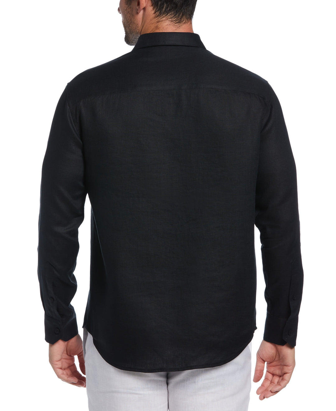 Linen Triple Tuck Embroidered Panel Shirt (Jet Black) 