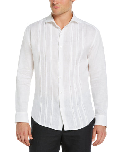 Linen Triple Tuck Embroidered Shirt (Brilliant White) 