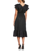 Linen V-Neck Ruffle Sleeve Maxi Dress (Black) 