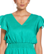 Linen V-Neck Ruffle Sleeve Maxi Dress (Simply Green) 