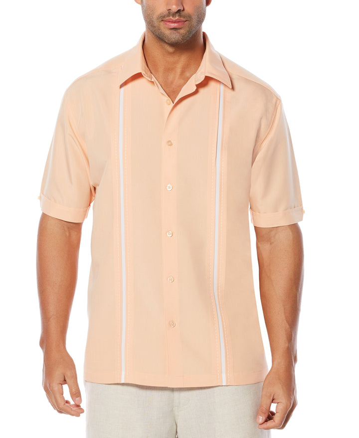 Short Sleeve Insert Panels With Pick Stitch Shirt-Casual Shirts-Peach Nougat-XL-Cubavera