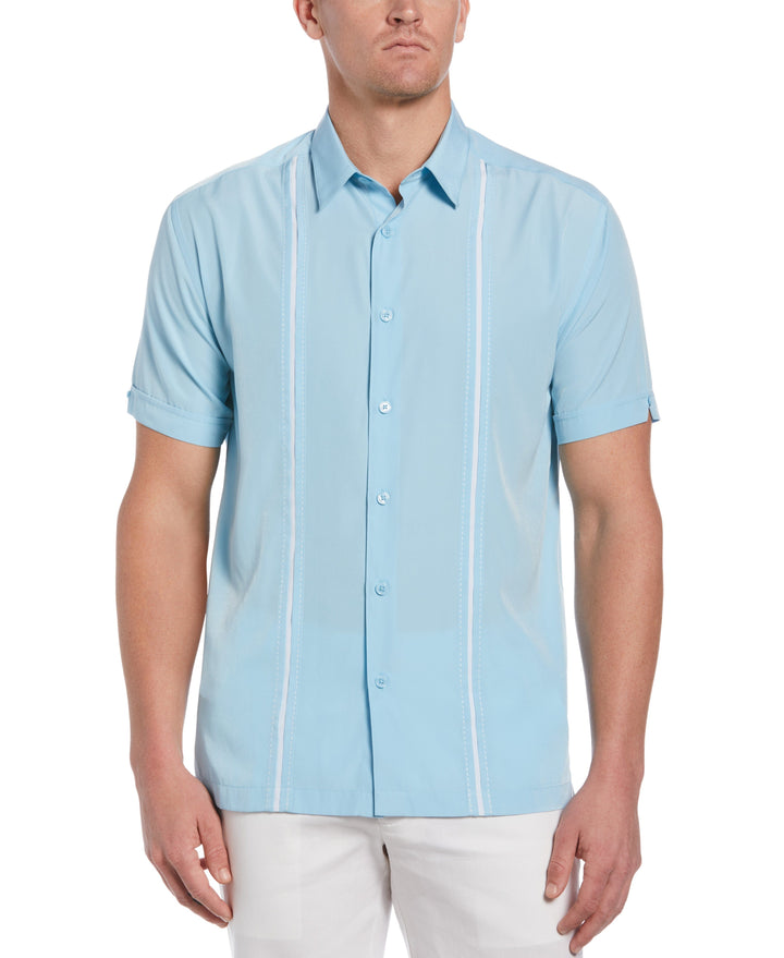 Short Sleeve Insert Panels With Pickstitch Shirt-Casual Shirts-Sky Blue-4XLT-Cubavera