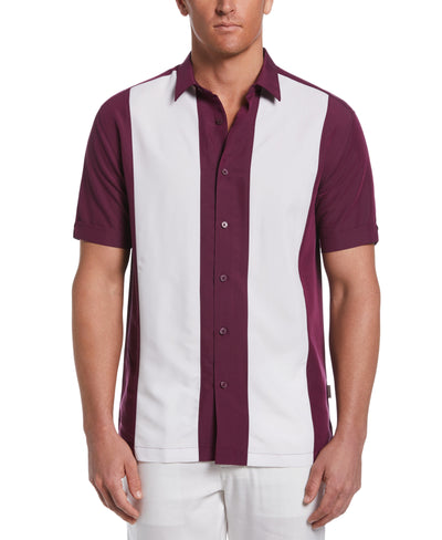 Retro Color Block Panel Shirt (Grape Wine) 