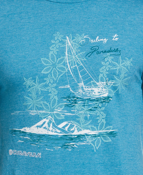 Sailing to Paradise Print Tee (Heather Galapagos Bl) 