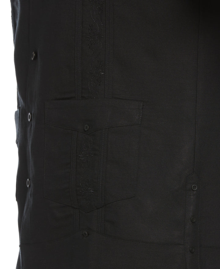 Short Sleeve Embroidered Guayabera (Jet Black) 