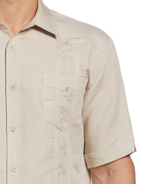 Short Sleeve Embroidered Guayabera (Natural Linen) 