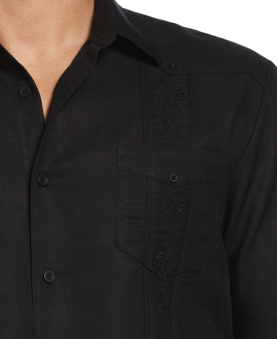 Short Sleeve Embroidered Guayabera (Jet Black) 