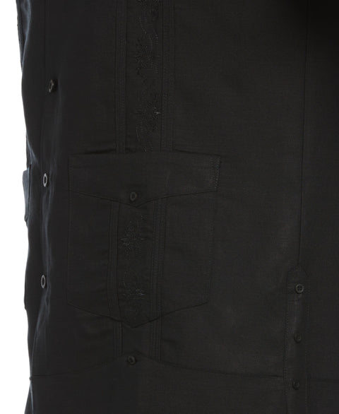 Short Sleeve Embroidered Guayabera (Jet Black) 