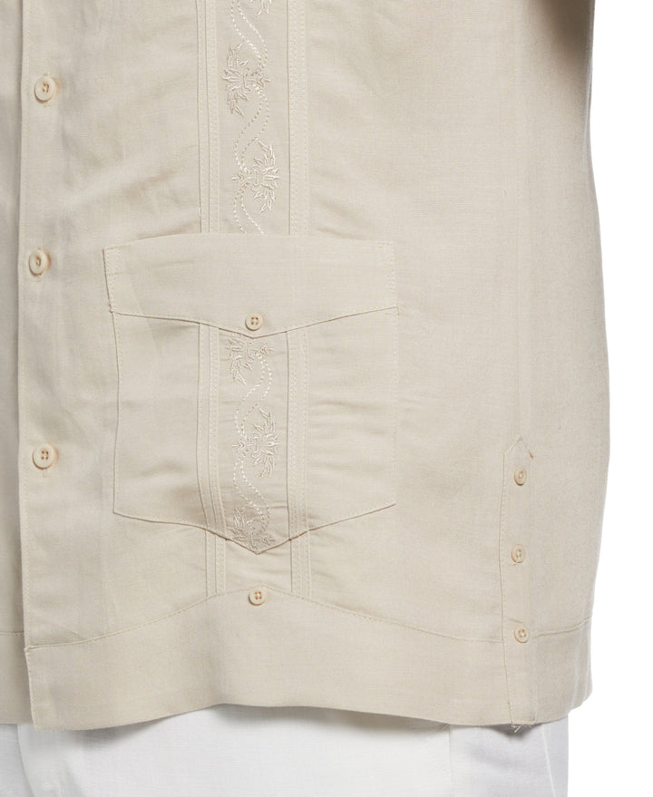 Short Sleeve Embroidered Guayabera (Natural Linen) 