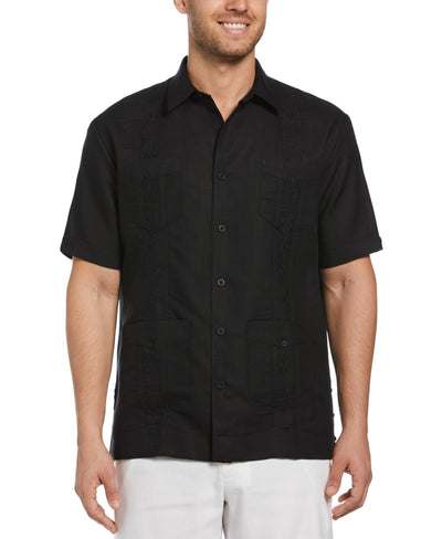 Short Sleeve Embroidered Guayabera (Jet Black) 