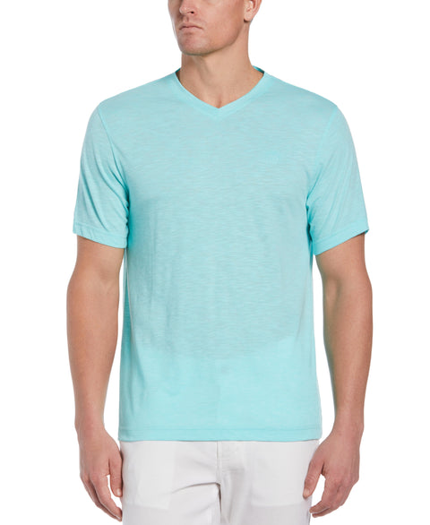 Solid Slub V-Neck Tee-Aruba Blue-S-Cubavera