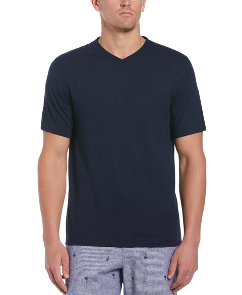 Solid Slub V-Neck Tee-Dress Blues-S-Cubavera