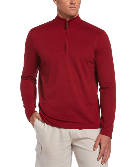 Solid Textured 1/4 Zip Pullover Sweater-Biking Red-L-Cubavera