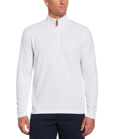 Solid Textured 1/4 Zip Pullover Sweater-Bright White-XXL-Cubavera