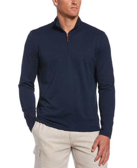 Solid Textured 1/4 Zip Pullover Sweater-Dress Blues-L-Cubavera