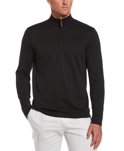 Solid Textured 1/4 Zip Pullover Sweater-Jet Black-L-Cubavera