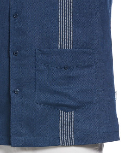 Striped Panel Double Lower Pocket Guayabera Shirt (Insignia Blue) 