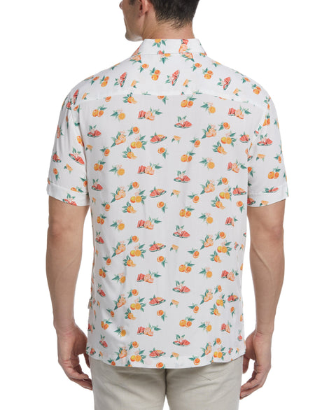 Tropical Fruit Print Button Down Shirt (Brilliant White) 