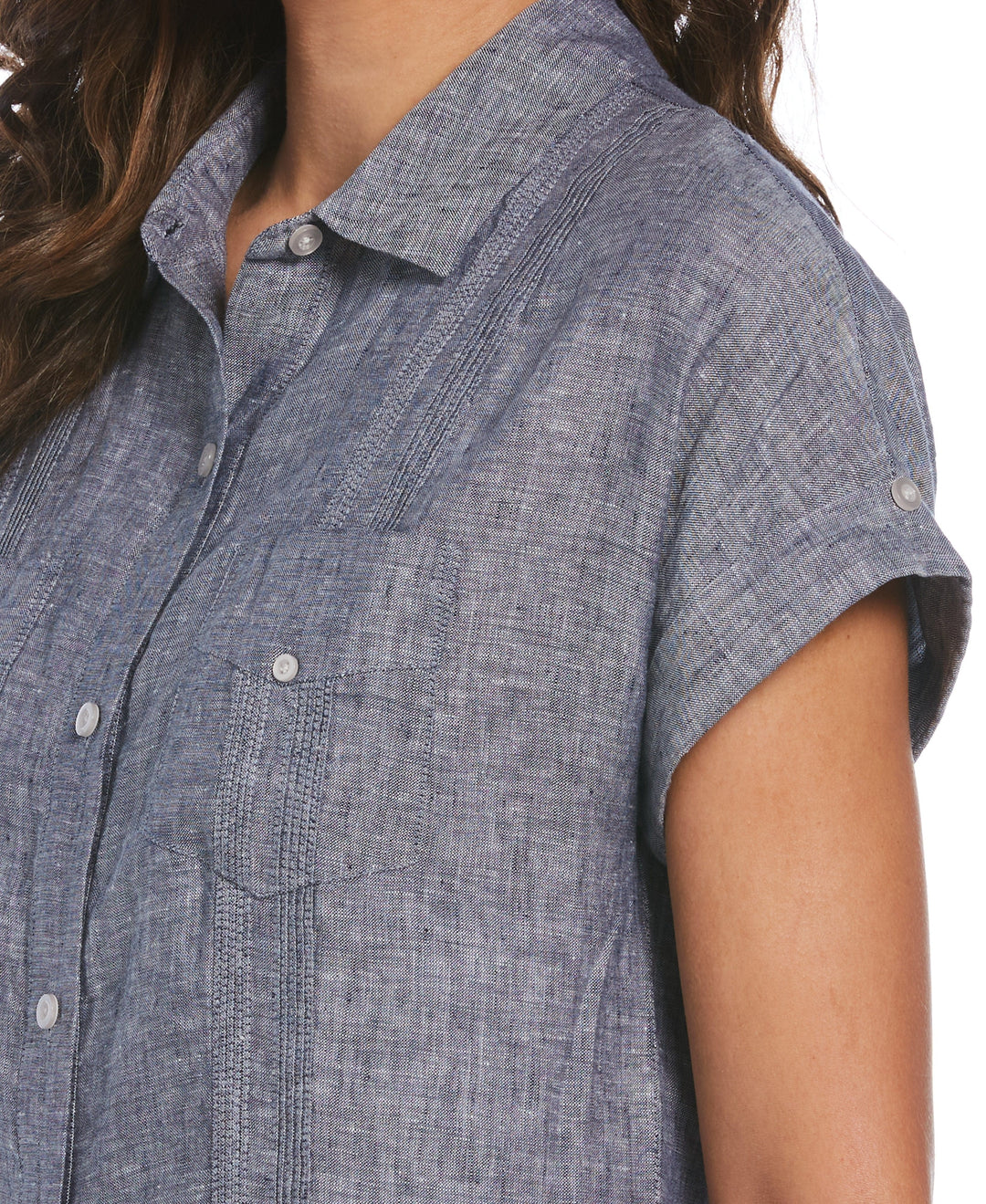 Two-Tone Two-Pocket Linen Guayabera Dress--Cubavera