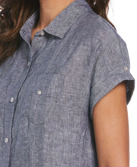 Two-Tone Two-Pocket Linen Guayabera Dress--Cubavera