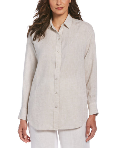 Two-Tone Yarn-Dyed Linen Blouse-Natural-S-Cubavera